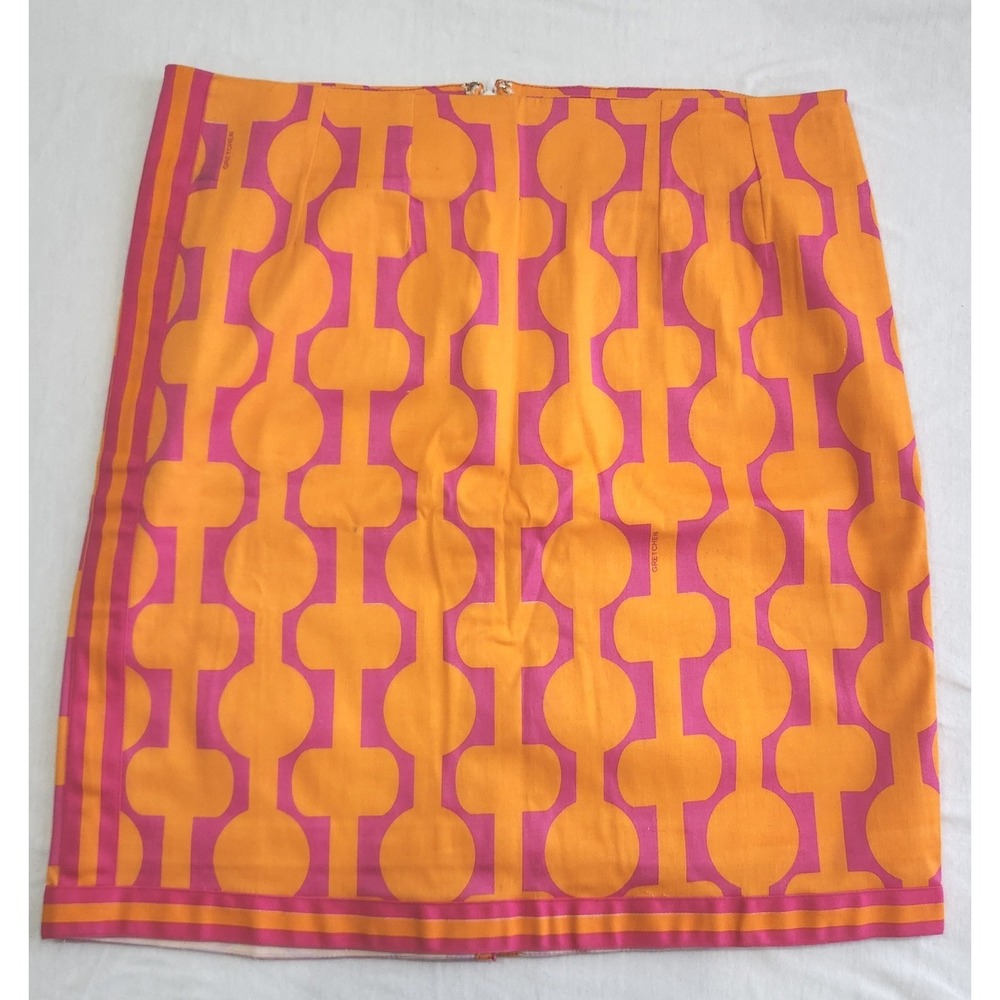 Gretchen Scott Designs Orange Pink Geometric Link Pencil Skirt Womens Size M